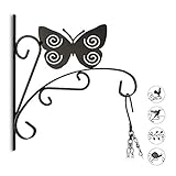 Relaxdays, Negro macetas Mariposa, Gancho de Pared para cestos, decoración de jardín, Metal, 30 x 28 x 2 cm