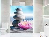 Vinilo para Mamparas de Ducha y Baños Piedras Grises y Flor Zen | Varias Medidas 60x185cm | Adhesivo Resistente y de Fácil Aplicación | Pegatina Adhesiva Decorativa de Diseño Elegante