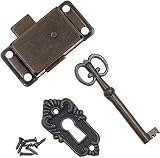 Fmlkic Cerradura de puerta de armario vintage, cerradura de puerta de armario antigua, cerradura de muebles con llave, para buzones de correo, armarios, caja de herramientas (bronce)