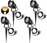 LEDMO 4PCS Foco Proyector Exterior 9W Foco COB LED 900LM con Estaca Lámpara Luz Blanco Cálido IP65 220V Impermeable LED Bombilla Exteriores para Jardín Aire Libre Césped Patio Decoración