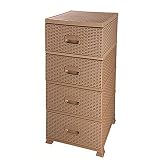 Violet Comoda Cajonera Organizador 4 Cajones de Plástico Efecto Mimbre Almacenamiento (Crema)