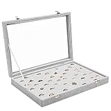 Belle Vous Bandeja Organizador de Joyas Terciopelo Gris - Organizador Anillos con 100 Ranuras con Tapa – Joyero Pendientes con Tapa de Cristal Transparente para Anillos y Gemelos
