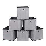 SONGMICS Juego de 6 Cajas de Almacenamiento, Cajas de Juguetes Plegables, Cestas de Organización, 30 x 30 x 30 cm, en Tela no Tejida Similar al Lino, Gris RFB002G01