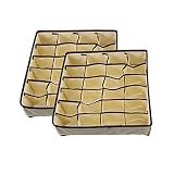 Qisiewell Organizadores de Ropa Interior Set de 4 Gris Organizador de Cajones Sujetadores Calzoncillos Bragas Cajas de Tela Plegables Separadores de Cajones - 2 Paquetes - 24 Compartimentos Beige