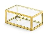 PartyDeco Joyero decorativo de cristal y metal dorado, 9 x 4 x 5,5 cm, caja de cristal para terrario, caja de regalo