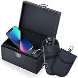 Grande Caja Faraday con Bolsas Faraday Llave Coche, Proteccion Antirrobo Jaula Faraday Movil Bloqueo de Senal - Cuero Negro Clasico