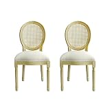 ALGUER LIVING - Bella - 2X Pack Sillas Comedor Clásicas con Respaldo en Ratán, Sillas Sala Espera, Sillas Roble Tapizadas de Tela, Sillas Habitación, Estilo Louis XIV, 96x56x49cm