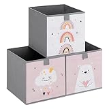 Navaris 3x Caja para almacenaje de juguetes - Juego de cajas plegables para niños bebés - Cubo plegable para almacenamiento con diseño rosa
