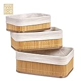 MUSET Juego 3 Cestas Almacenaje Baño Bambu 100% - Cajas Decorativas para Almacenar - Practicas cestas organizadoras para armarios y estanterias (bambu decoracion)