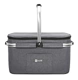 ALLCAMP Bolsa Refrigeradora Aislada Grande de 32L Cesta Picnic Familia aislada Cesta de Picnic,Bolsa térmica Grande Negro