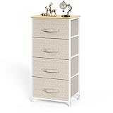 Pipishell Cajonera para Armario, Cómoda Dormitorio 4 Cajones, Cajones de Tela con Parte Superior de Madera, Cajas organizadoras para armarios, Dormitorio, Cuarto de bebé, Pasillo (Beige)