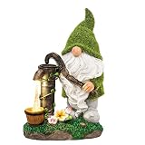 TERESA'S COLLECTIONS Adornos de Jardín de Hada con Luz Solar, 29cm Figurilla de Resina Solar de Gnomo y Bomba, Estatuas de Jardín Figura para Jardin Exterior