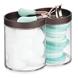 mDesign Caja organizadora de plástico – Tarros de plástico ideales como dispensador de discos de algodón o bastoncillos – Cajas apilables con práctica tapa – transparente/bronce