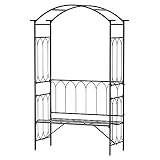 Outsunny Arco de Jardín con Banco Metálico Soporte para Plantas Trepadoras y Rosales para Terraza Patio 115x50x203 cm Negro