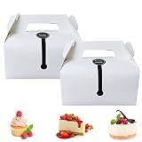 10 Piezas Cajas Para Pasteles, Caja De Pastelería, Caja Para Pasteles Con Asa, Caja Para Pasteles Con Compartimento Para Papel y Pegatina Negra Para Pasteles, Pan, Postres, 16.2 x 9.2 x 8cm (Blanco)