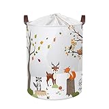 Clastyle 45L Cesto Ropa Sucia Ciervos Bosque Plegable Cestos Almacenaje Bebe Impermeable con Cierre Cordón, 36 * 45 cm