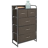 mDesign Cómoda para dormitorio con 5 cajones – Mueble con cajones alto para el salón, la habitación o el pasillo – Cajonera de metal, MDF y tela para guardar ropa – gris