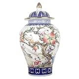 fanquare Jarrón de Tarro Pastel Rústico Jingdezhen, Jarrón de Porcelana con Diseño de Melocotón, Jarrón Grande Estilo Chino Ming, Altura 25cm