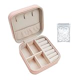 Joyero pequeño de cuero PU, joyero de viaje, joyero cuadrado para anillos, pendientes, pintalabios, anillos para mujeres y niñas