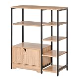 HOMCOM Estantería para Libros con Múltiples Estantes Abiertos y 1 Armario de Doble Puerta Librería de Almacenamiento para Oficina Salón 80x35x97 cm Madera Natural