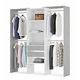Armario Vestidor con 2 Cajones, Vestidor con Barras y Baldas, Acabado en Blanco Artik y Gris Cemento, Medidas: 179 cm (Ancho) x 202 cm (Alto) x 50 cm (Fondo)