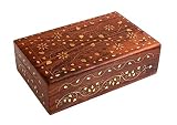 Ajuny - Magnífica caja de madera, organizador de recuerdos y joyería, caja de almacenamiento hecha a mano con incrustaciones de diseño floral de latón, ideal como regalo