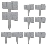 EXLECO 10 Pcs Valla para Jardín Gris 2,5 Metros Plástica Imitación Piedra Cerca de Empalizada Borde de Jardín Planta Limítrofe Borde de Césped o Patio