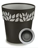 TIENDA EURASIA Maceta de Plástico - Diseño Moderno Hojas - 3 en 1- Maceta + Bandeja Interior + Plato Maceta (Antracita, 30 cm)