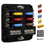 Porta Fusibles Plano ATC/ATO, Caja Fusibles Coche ENDARK, Cuadro Fusibles Coche de 6 vías con Indicador LED de Bus Negativo para coche, barco, furgoneta, SUV