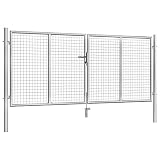 Puerta de jardín de malla para jardín de acero galvanizado, puerta de pie para valla de exterior, plata