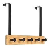 JSVER Perchero para Puerta 5 Ganchos, Colgador para Puertas Bambú Perchero de Puerta de Baño Gancho Puerta Colgador de Ropa para Cocina, Dormitorio, Gabinete, Cajón, etc