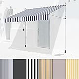SWANEW Toldo Retráctil Operación Manual 300 * 120 * 200-300cm Techo Marquesina Cubierta Patio para Jardín Terraza Exterior, Altura Ajustable con Manivela, Azul Blanco