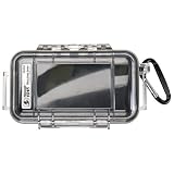 PELI 1015 Caja compacta para la protección de pequeños Dispositivos en el Exterior o en los Deportes, IP67 estanca, 0,3L de Capacidad, Fabricada en EE.UU, Color Negro/Transparente