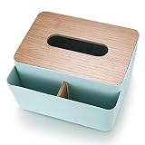 Caja rectangular para pañuelos de papel, caja de pañuelos de papel, caja dispensadora de pañuelos con tapa de bambú, organizador de escritorio para cuarto de baño o salón
