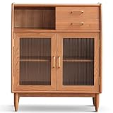 Priority Culture Aparador Moda Armario Auxiliar Comedor Material De Madera De Cerezo Buffet Sala Cocina Puerta De Vidrio Templado (Color : Brown, Size : 80 * 41 * 95.5cm)