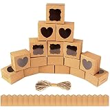 20 piezas Caja de Papel Kraft Con Ventana de Corazón de Amor 10 * 10 * 6 cm Caja de Papel kraft Cajas de Panadería de Kraft Marrón es muy Adecuado para Colocar Galletas, Dulces y Pequeños Regalos