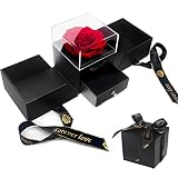 E-MANIS Rosa Eterna Caja de Joyería Preservadas a Mano Bella y La Bestia, San Valentin Novia Regalos para Bodas de Oro Aniversario Pareja Originales para Mujer tu Madre Cumpleaños Navidad (Rojo)