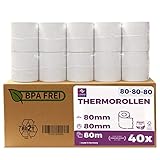 Papel térmico 80mm x 80m x 12mm - ideal para todas las cajas registradoras y TPV - Rollos para impresora térmica - (80x80x12) Blanco -Sin BPA ( 40 Rollos)