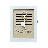 Caja madera para colgar llaves pared - decoración entrada recibidor hogar (6 ganchos) (Blanco&Madera)