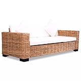 Tidyard Sofa de 3 Plazas Conjunto de Ratán Sofas Exterior Jardin Ratan Conjunto Jardin Ratan Sofas de Jardin Exterior con 2 Cojines de Asiento Respaldo Cojines y Almohadas Natural 200x80x67cm