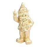 Stoobz Figura Enanito de jardín Travieso sacando el Dedo - para casa y jardín - Dorado - 15 x 12 x 32 cm