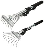 KOTARBAU Robusto escoba de metal de 200 mm, ajustable de 25 a 100 mm, mini rastrillo corto con 9 púas