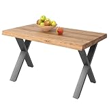 COMIFORT Mesa de Comedor - Moderna de Oficina Despacho Roble Macizo, Lado Ondulado y Patas de Acero X-Forma