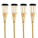 Pack 4 Antorchas Solares LED Exterior Bambú 7hSevenOn Outdoor | Antorchas de Bambú para Jardín Luz Cálida 3000K 0,1W Potencia 3 Lúmenes de Intensidad | Luces Decorativas de Jardín