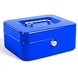 CABLEPELADO Caja fuerte metalica portatil caudales - objetos valiosos - billetes - caja monedas - transporte seguro - tamaño pequeña - color azul