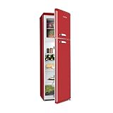 Klarstein Audrey Retro - Combinación nevera pequeña y congelador, Retro, Mini frigorífico 194L, Congelador: 56L, Zona crocante 0ºC, Botellero, Defrost, Bajo consumo: 80W, Ecológica, Clase E, Rojo