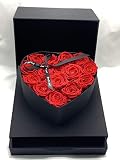 Caja joyero 15 Rosas Rojas preservadas - Rosas eternas San Valentín - Flores preservadas en Joyero Caja Negra