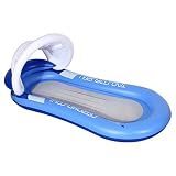 Queta Hamaca Agua Cama de Agua Inflable Flotante Colchoneta de Playa Chaise Longue Flotante, con toldo, reposacabezas y Red (Azul)