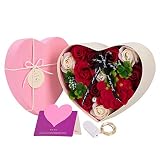 Danolt Flor de Jabón en Caja de Regalo Forma de Corazon Flor de Rosa Artificial para el día de la Madre el día de San Valentín el día del Maestro la Boda la Decoración del Hogar