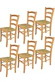 Tommychairs - Set 6 sillas Venice para Cocina y Comedor, Estructura en Madera de Haya Color Miel y Asiento en Paja